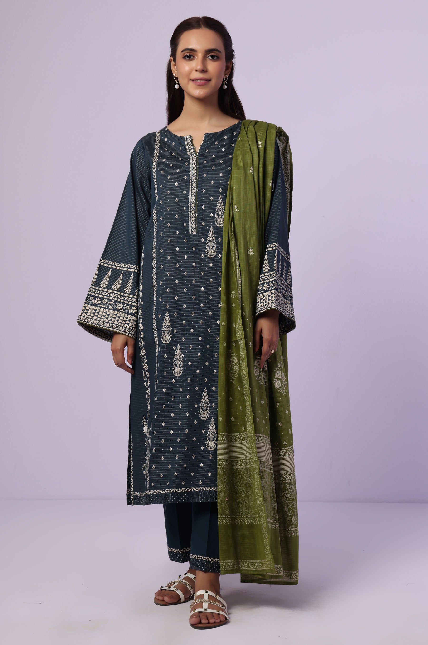 Stitched 3 Piece Paste Printed Dobby Mysuri Suit